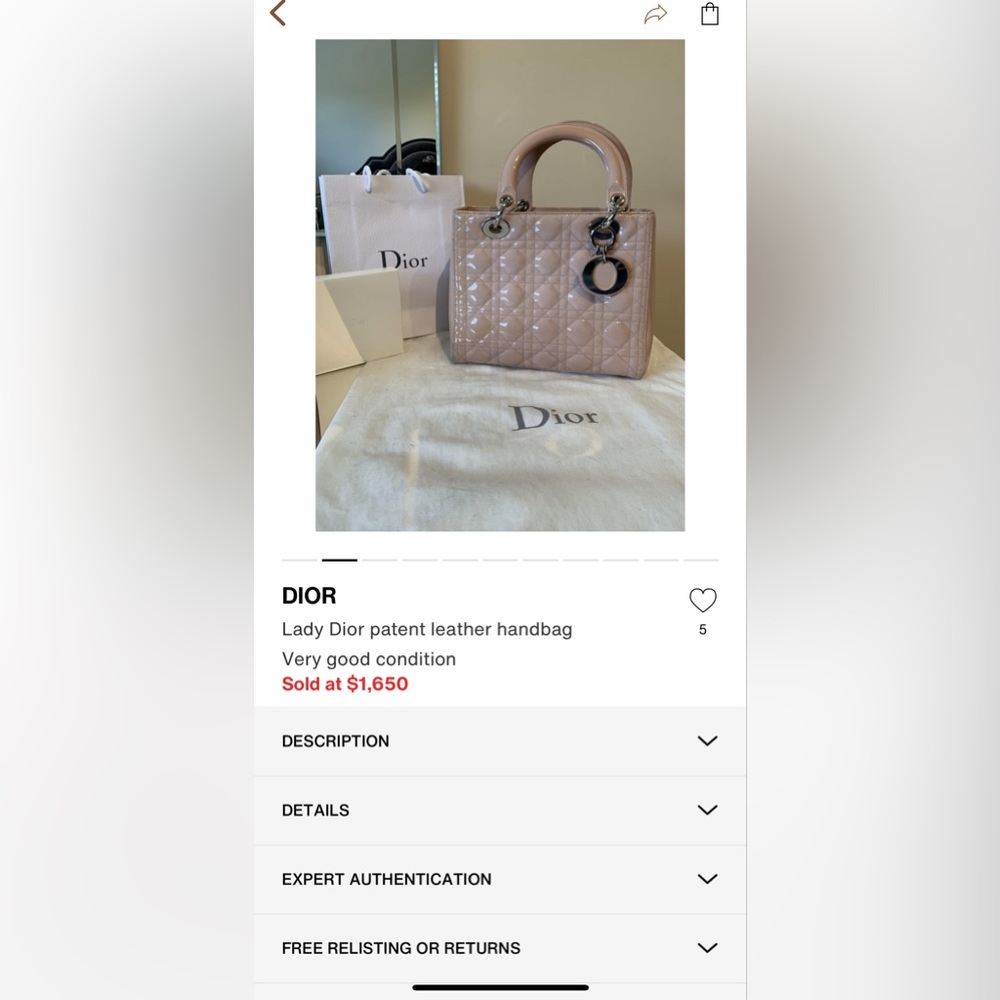 Lady Dior patent leather bag. Tags and strap included. See photos for details